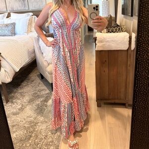 Bohemian Rhapsody Maxi Halter Dress - Pink, Blue, White